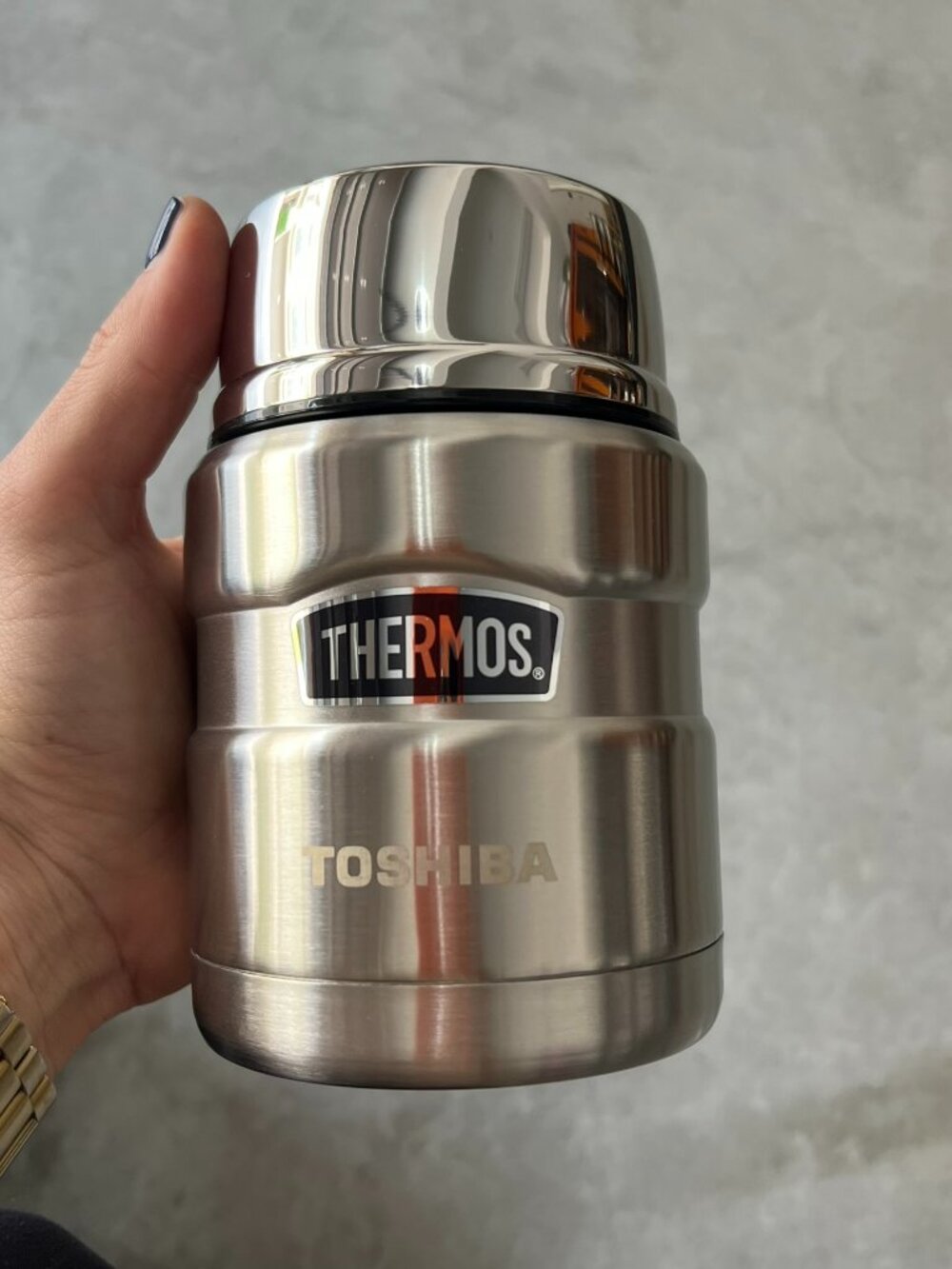 Toshiba Silver Stainless King Double-Wall Vacuum Insulated Thermos 16 Oz./0.47 L